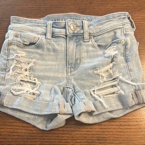Distressed Light Blue Denim Shorts